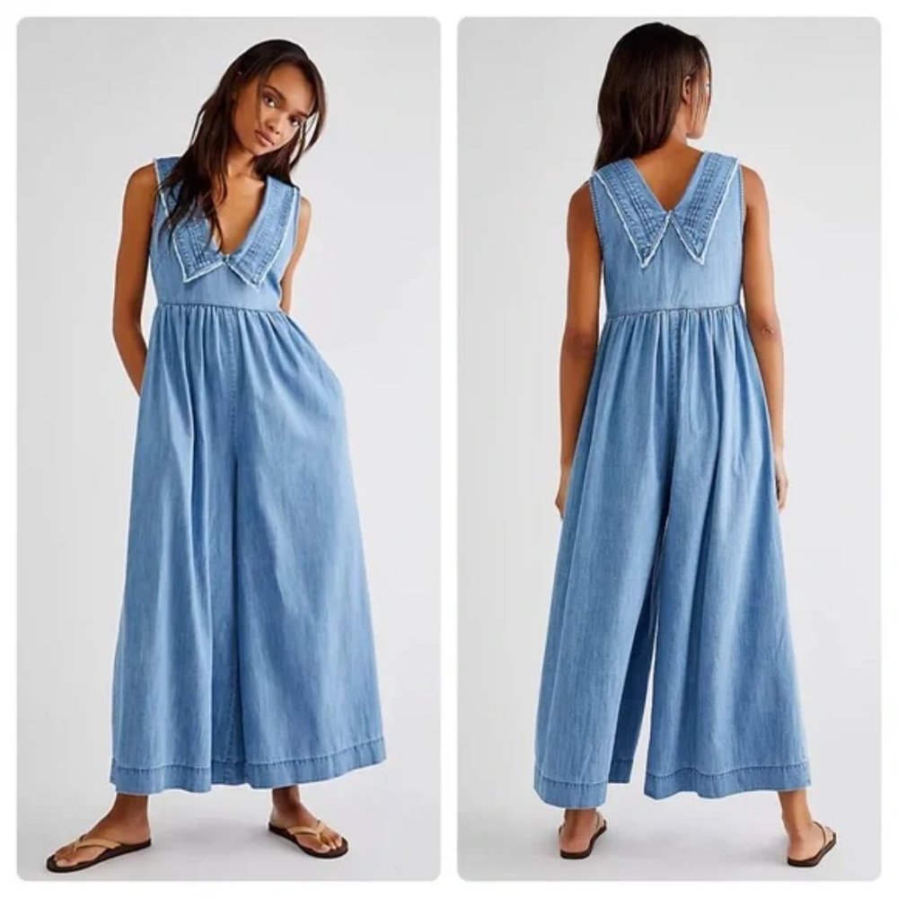 FREE PEOPLE MARGOT DENIM JUMPSUIT HALTER KOEN BACK/ONE PIECE JUMPER